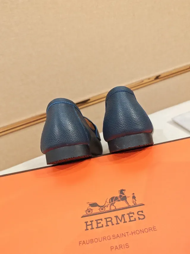 Hermès H-Loafer नीला पेबल्ड लेदर लोफर 3