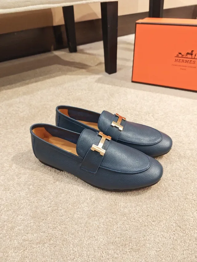 Hermès H-Loafer नीला पेबल्ड लेदर लोफर 4