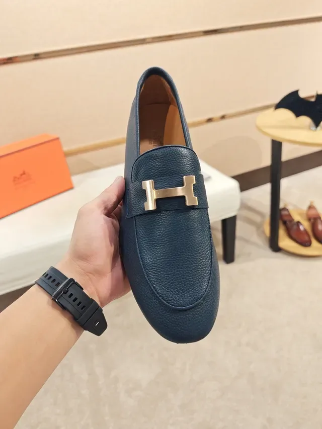 Hermès H-Loafer नीला पेबल्ड लेदर लोफर 5