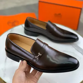 Hermès H-Loafer Couro Marrom Polido