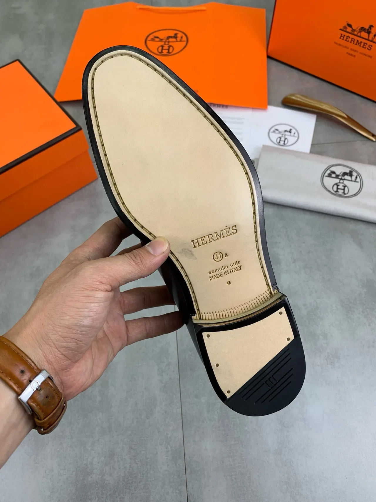Hermès H-Loafer جلد بني مصقول 3