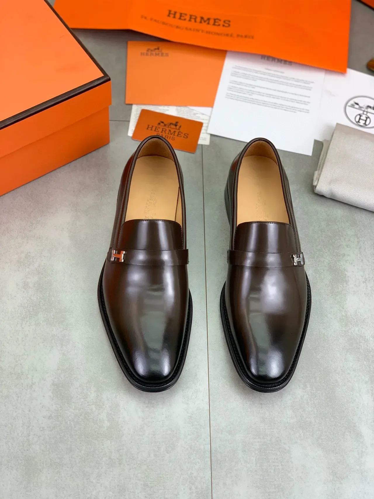 Hermès H-Loafer جلد بني مصقول 5