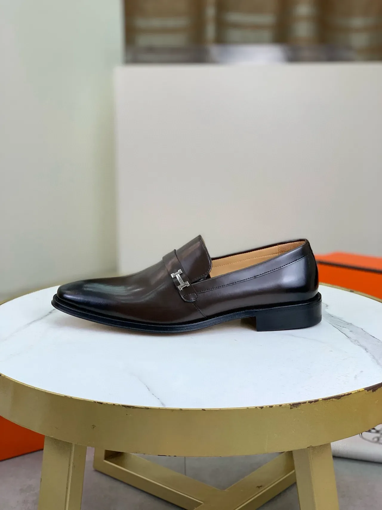 Hermès H-Loafer جلد بني مصقول 6