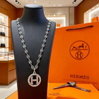 Hermès H Motif Colar de corrente de prata