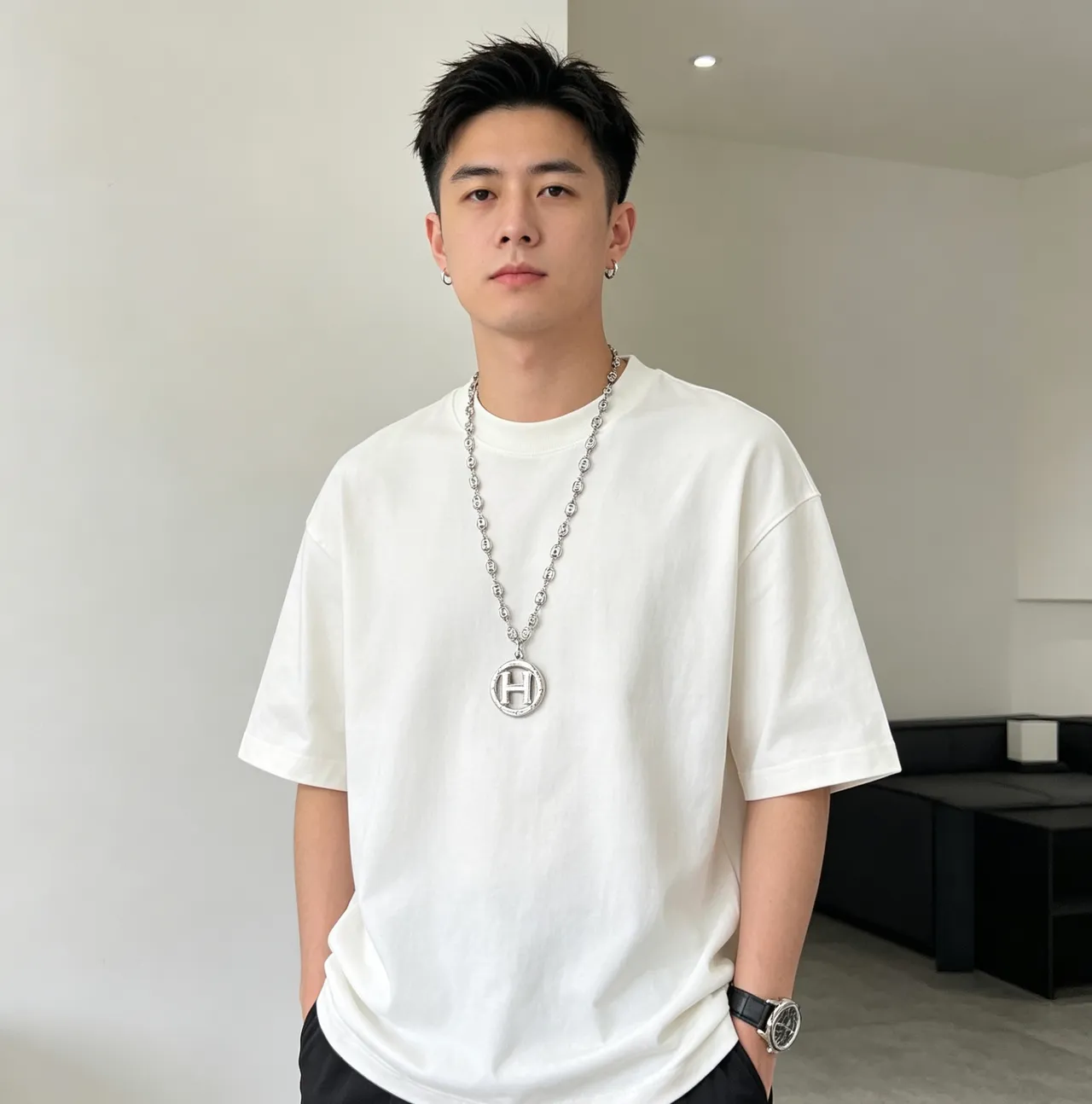 Hermès H Motif Silver Chain Necklace 4