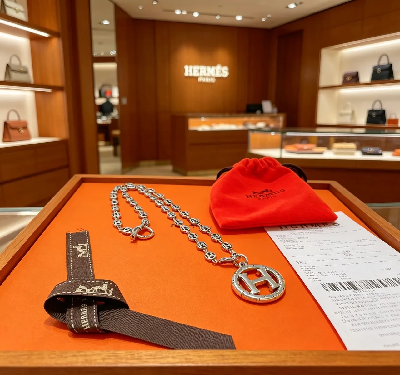 Hermès H Motif Silver Chain Necklace 6