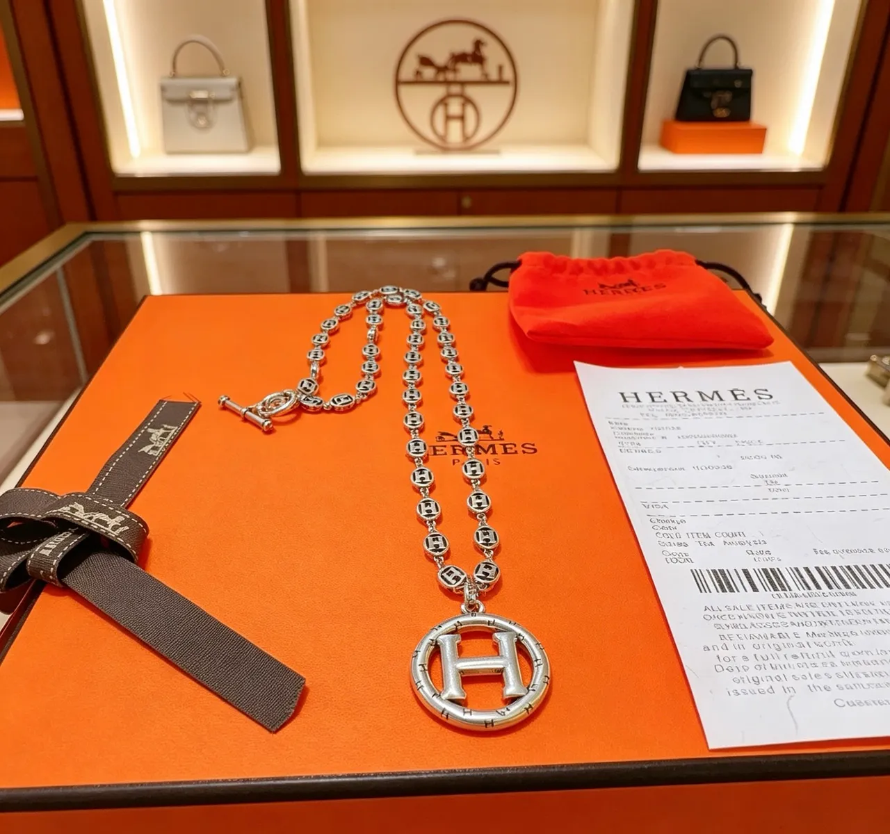 Hermès H Motif Silver Chain Necklace 7