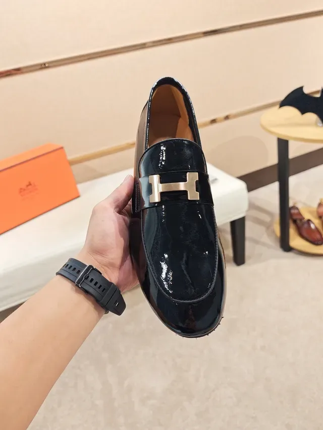 Hermès H-Patent नेवी ब्लू पेटेंट लेदर हॉर्सबिट बकल लोफर 4