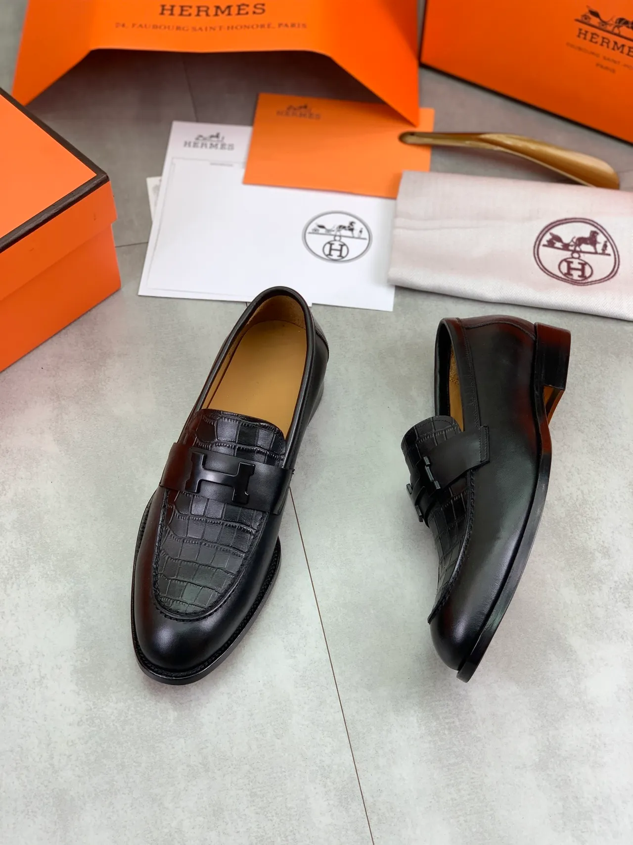 Hermès H-Strap Loafer Black Crocodile-Embossed Leather Loafer 5