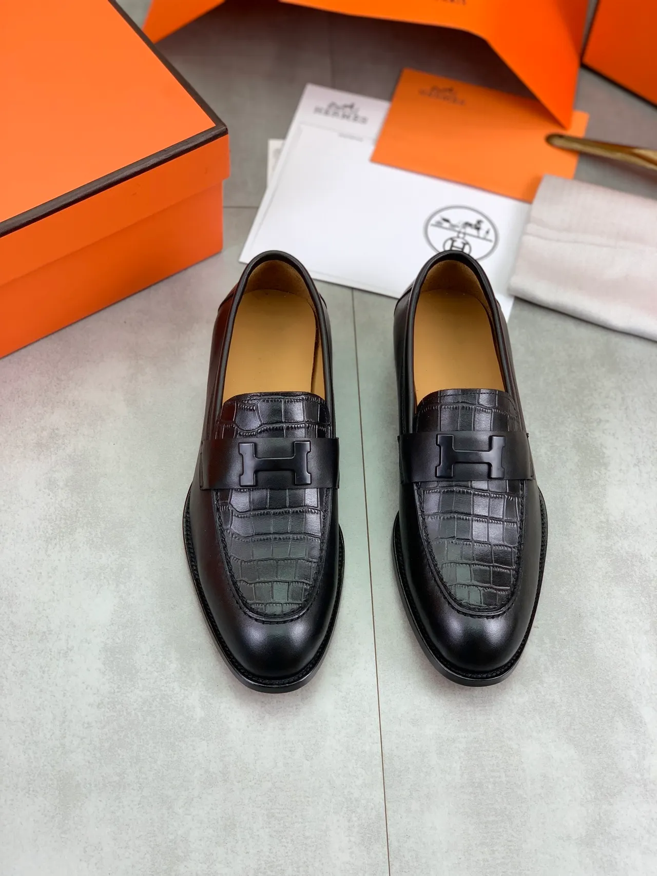 Hermès H-Strap Loafer Black Crocodile-Embossed Leather Loafer 6