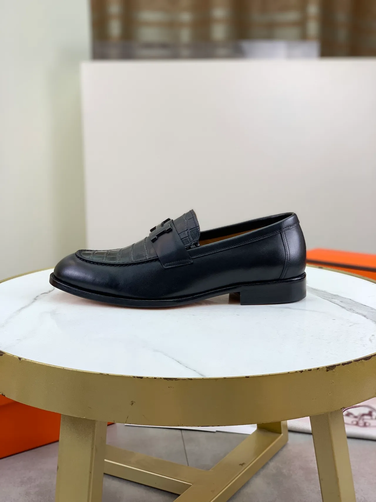 Hermès H-Strap Loafer Black Crocodile-Embossed Leather Loafer 7