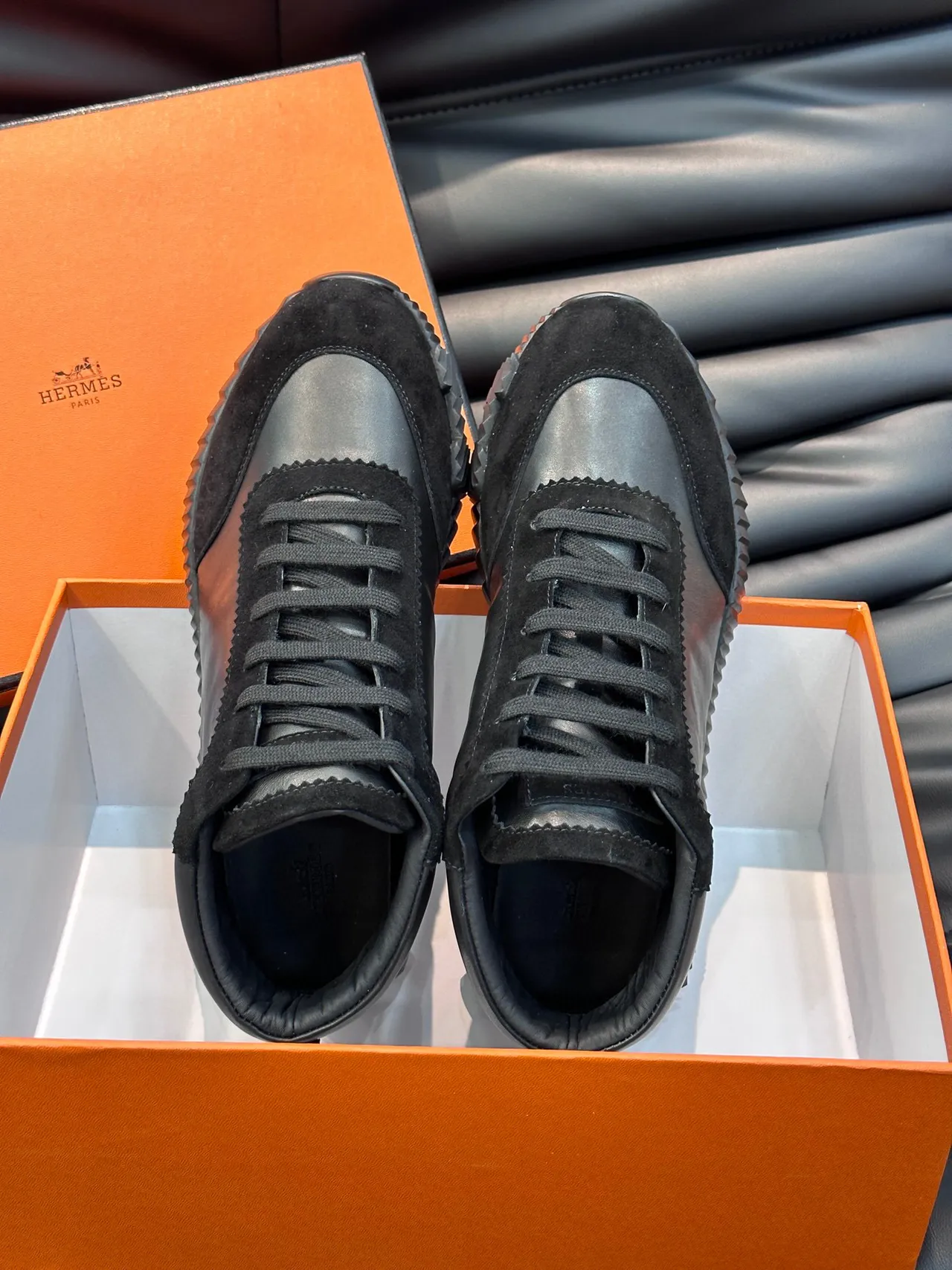 Hermès High-Top Sneaker Black Mixed-Material Sculpted Sole Sneakers 4