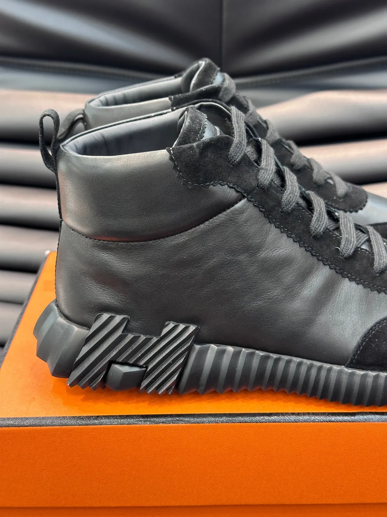 Hermès High-Top Sneaker Black Mixed-Material Sculpted Sole Sneakers 7