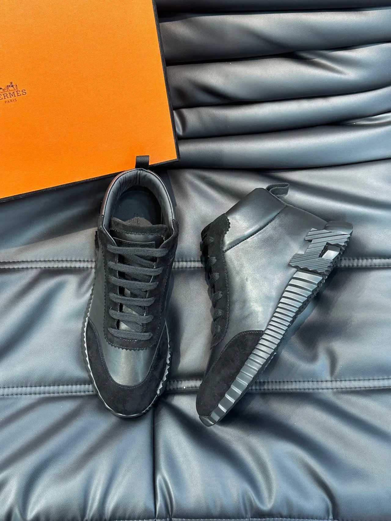 Hermès High-Top Sneaker Black Mixed-Material Sculpted Sole Sneakers 8