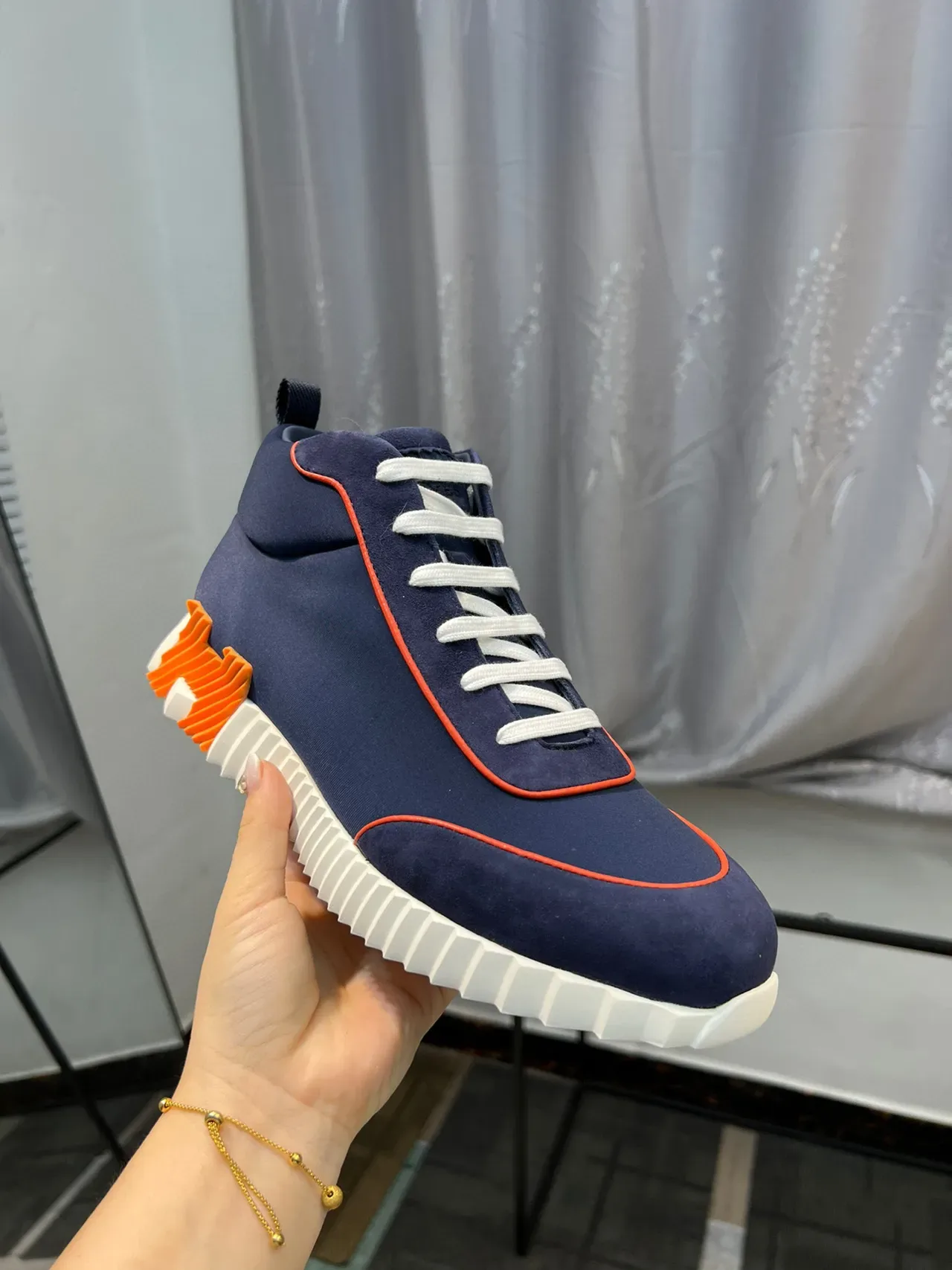 Tênis Lifestyle Hermès Hiker Navy e Orange High-Top 6