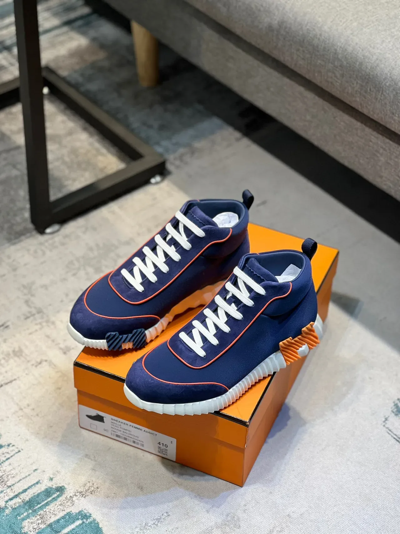 Tênis Lifestyle Hermès Hiker Navy e Orange High-Top 7