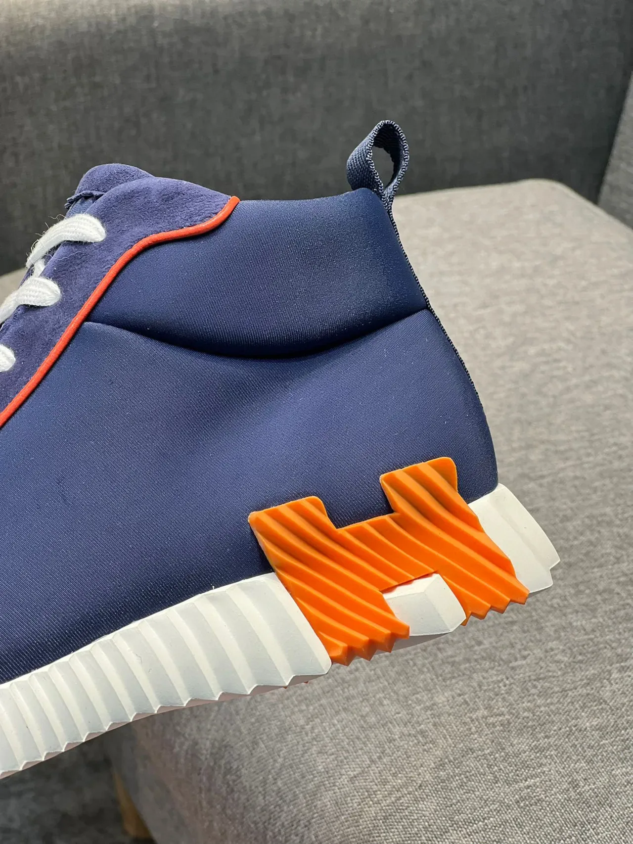 Tênis Lifestyle Hermès Hiker Navy e Orange High-Top 8