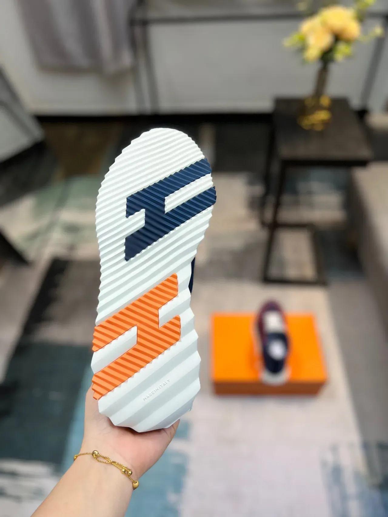 Tênis Lifestyle Hermès Hiker Navy e Orange High-Top 9