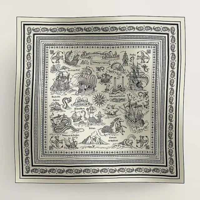 Hermès Ile dux Ours écharpe de soie noire et blanche 2