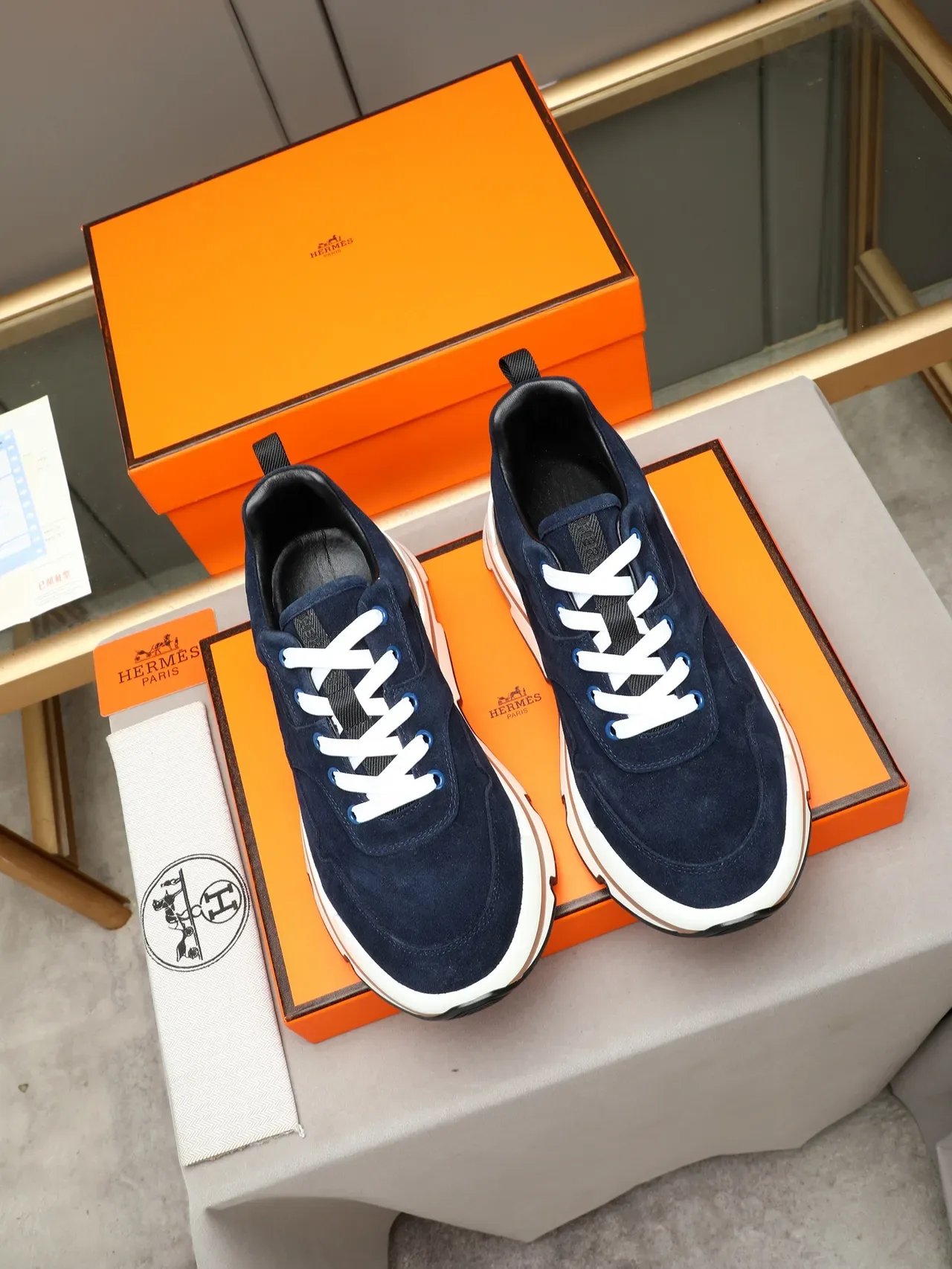 Hermès Navy Suede Multi-Layer Sole Lifestyle Sneaker 3