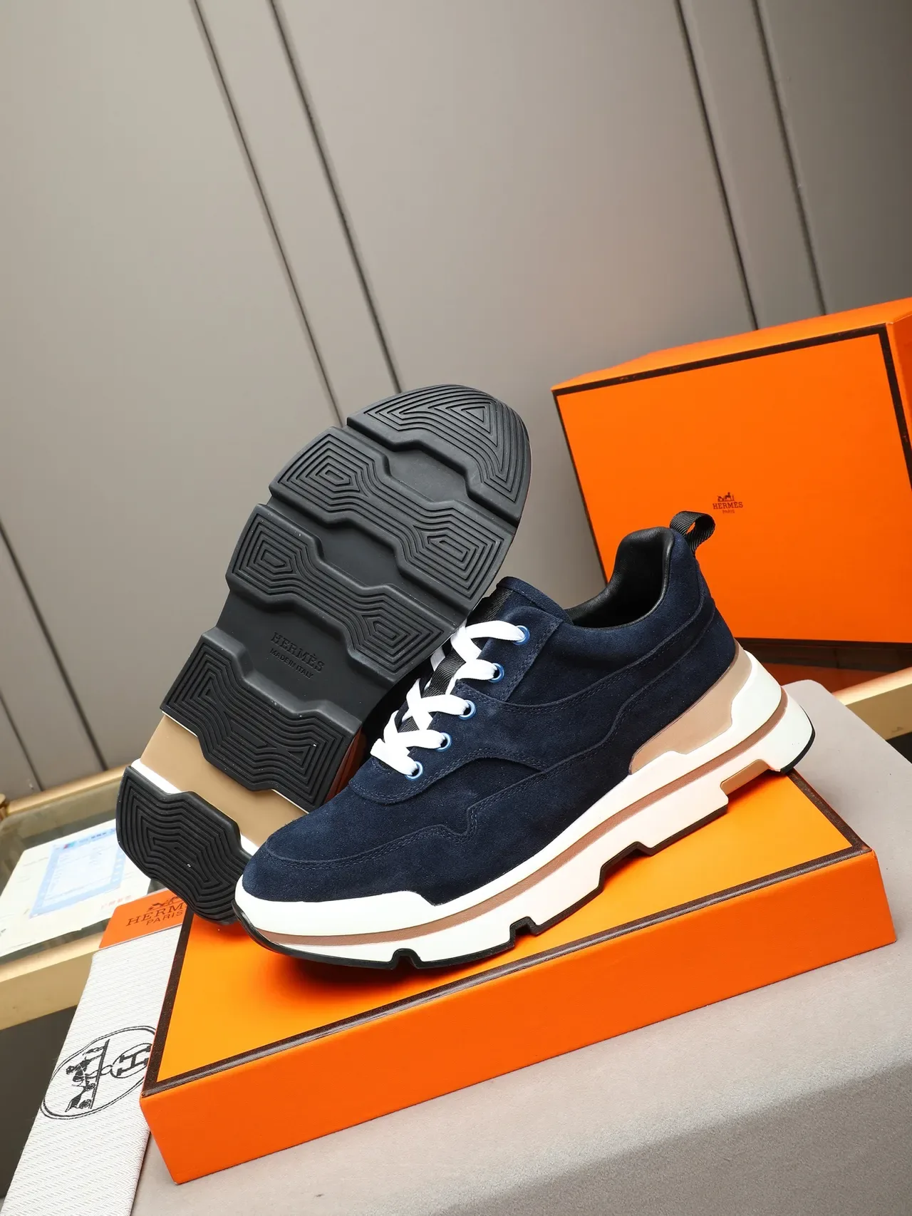 Hermès Navy Suede Multi-Layer Sole Lifestyle Sneaker 5