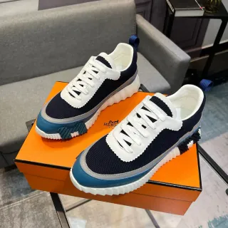 Hermès Tênis Chunky Navy White com Upper de Malha e Overlay Serrated