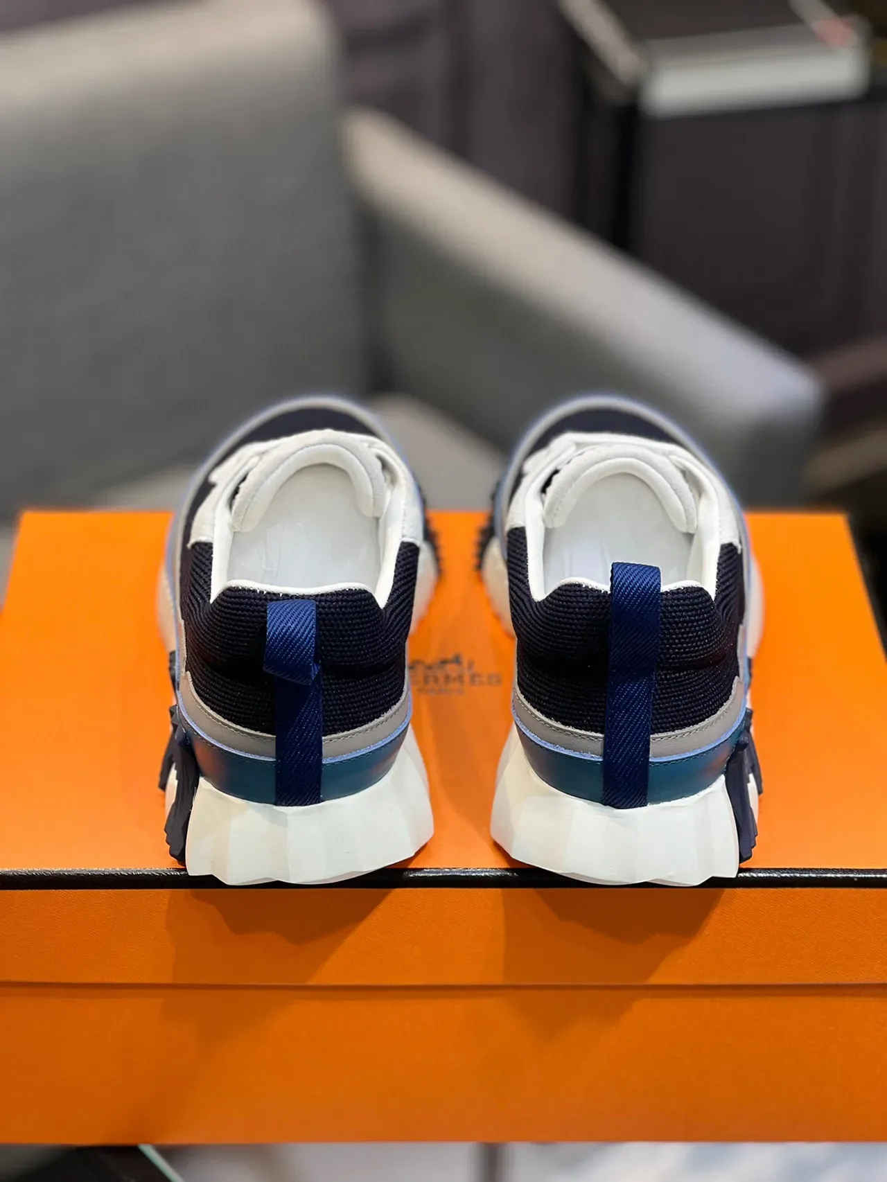Hermès Navy White Mesh Upper Serrated Overlay Chunky Sneakers 7