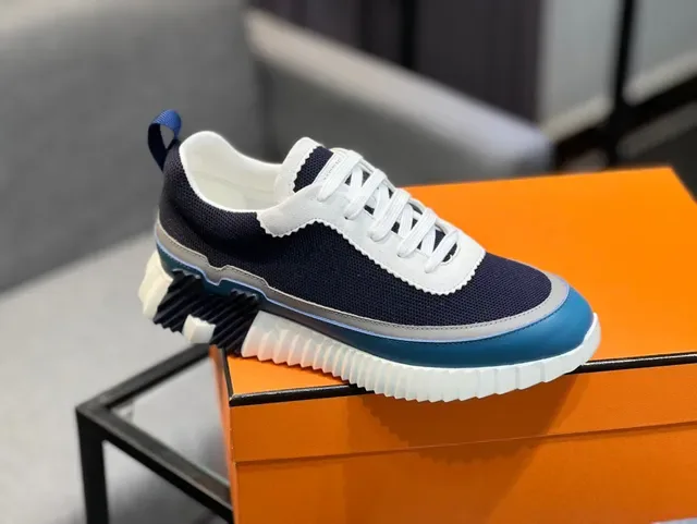 Hermès Navy White Mesh Upper Serrated Overlay Chunky Sneakers 9