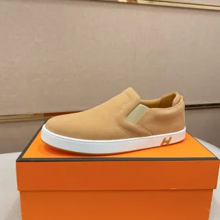 Hermès Oran Beige White Suede Upper Slip-On Construction Lifestyle Sneakers