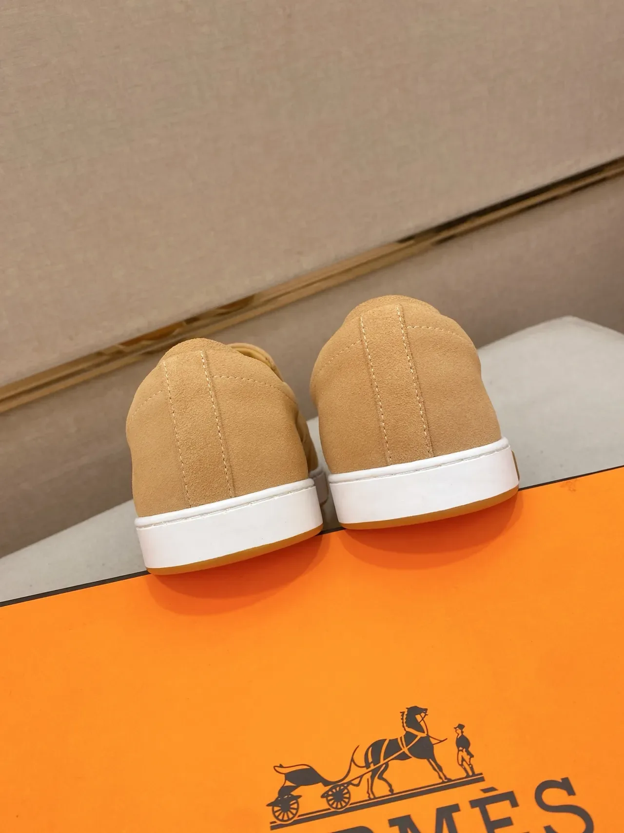 Hermès Oran Beige White Suede Upper Slip-On Construction Lifestyle Sneakers 3