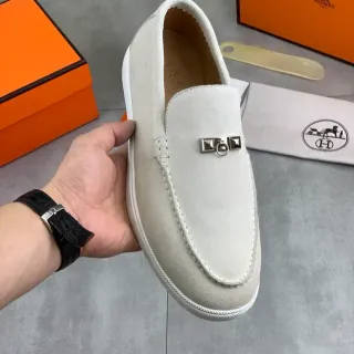 Hermès Oran Bege Branco Camurça Superior Stirrup Buckle Hardware Loafer