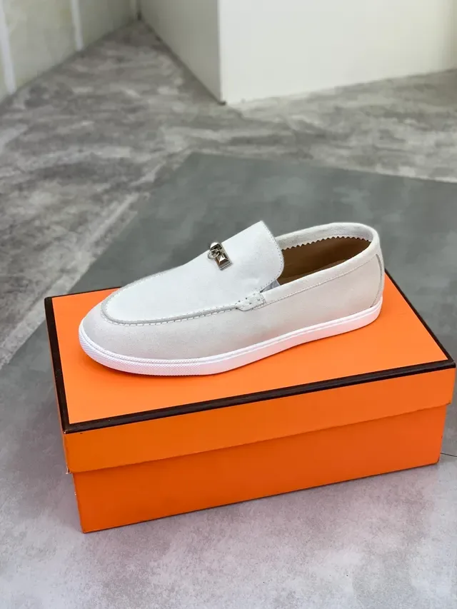 Hermès Oran Bege Branco Camurça Superior Stirrup Buckle Hardware Loafer 4