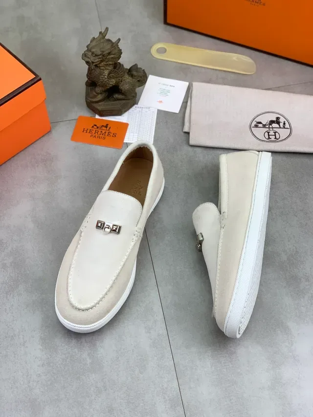 Hermès Oran Bege Branco Camurça Superior Stirrup Buckle Hardware Loafer 5