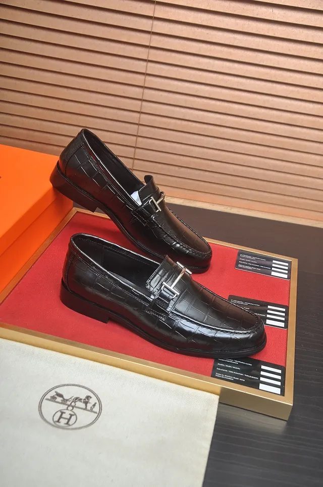 Hermès Oran Black Crocodile-Embossed Leather Loafers 6
