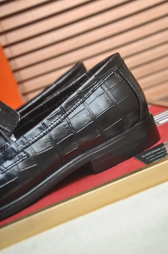 Hermès Oran Black Crocodile-Embossed Leather Loafers 9