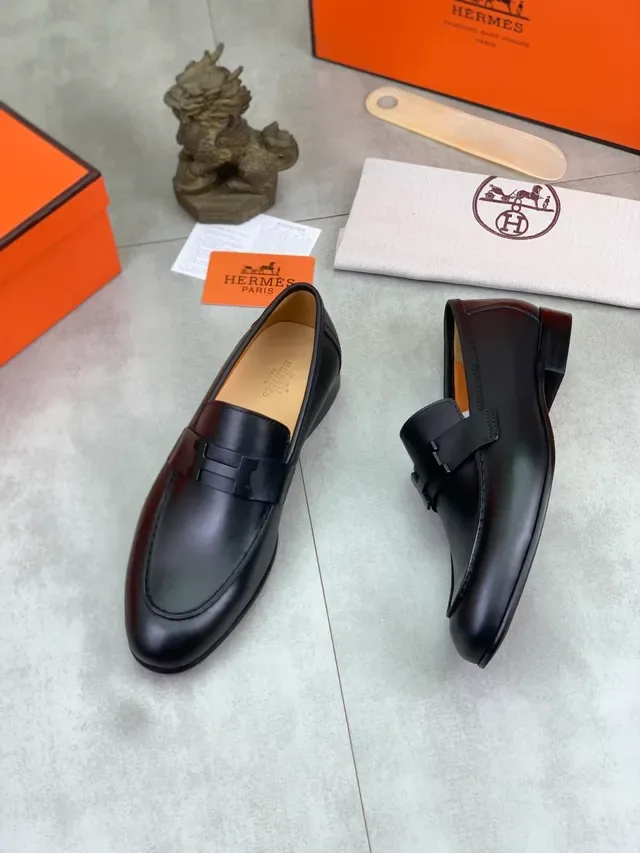 Hermès Oran Black Leather H-Buckle Loafer 5