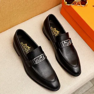 Hermès Oran Mocasines de cuero negro granulado
