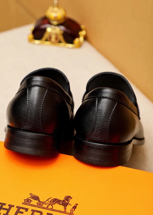 Hermès Oran Black Pebbled Leather Loafers 6