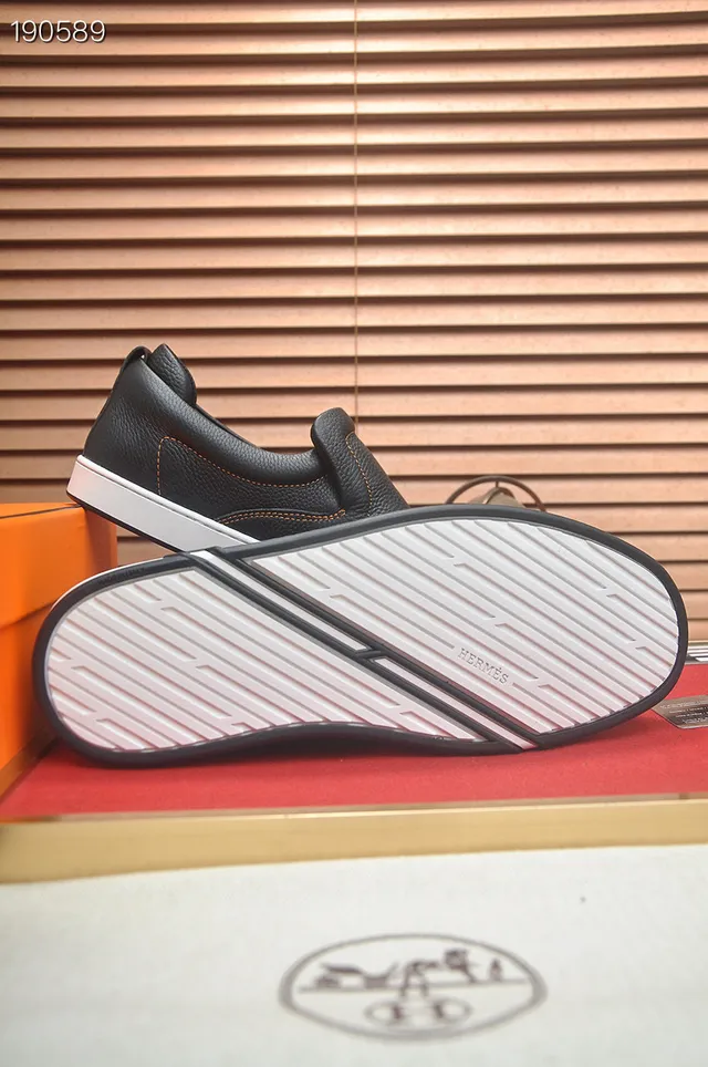 Hermès Oran Black White Pebbled Leather Rubber Sole Loafer 2