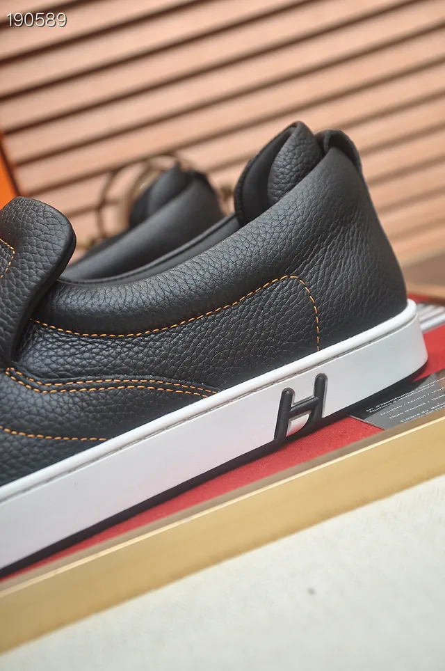 Hermès Oran Black White Pebbled Leather Rubber Sole Loafer 4
