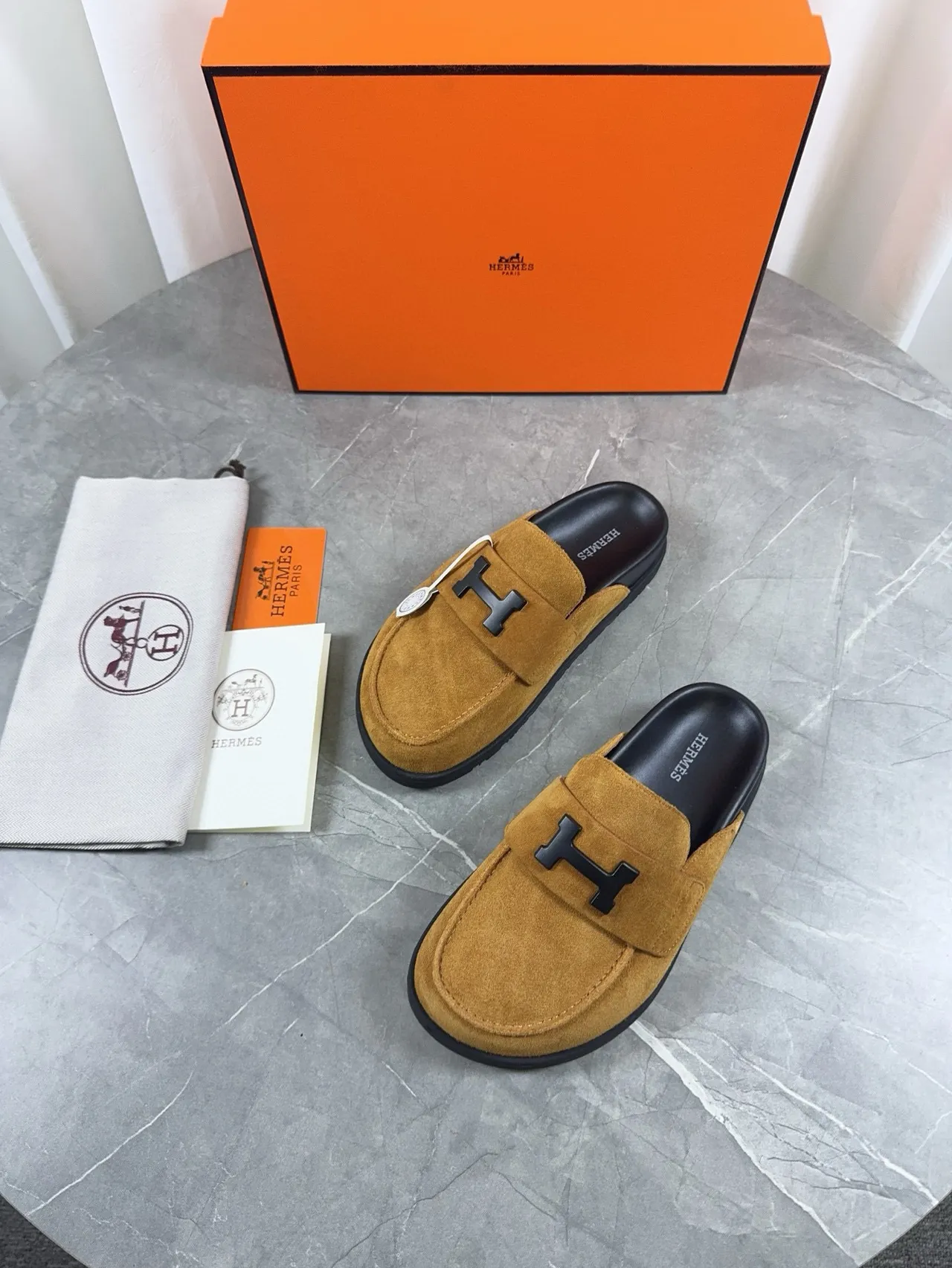 Hermès Oran Brown Black Suede Upper H-Logo Buckle Loafer 3