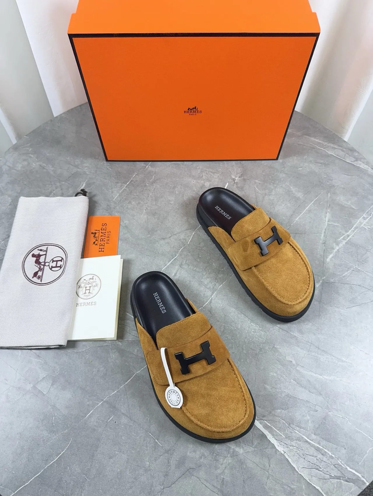 Hermès Oran Brown Black Suede Upper H-Logo Buckle Loafer 5