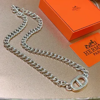 Hermès Oran Cadena Curb Gruesa Collar de Plata