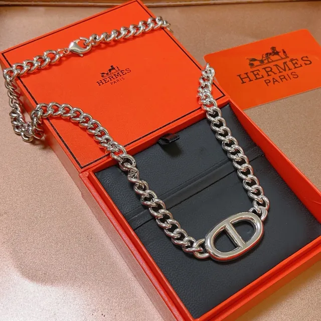 Hermès Oran Chunky Curb Chain Silver Necklace 3