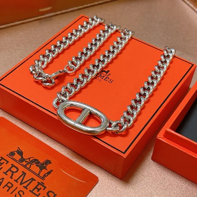 Hermès Oran Chunky Curb Chain Silver Necklace 4