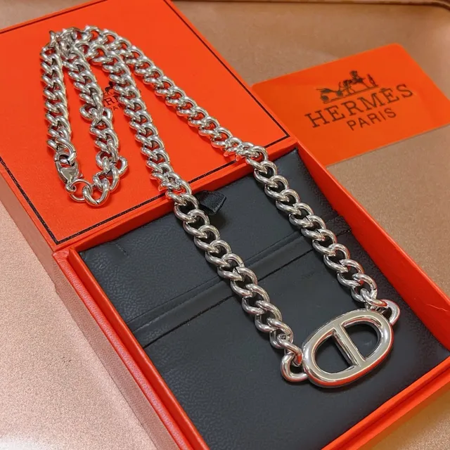 Hermès Oran Chunky Curb Chain Silver Necklace 7