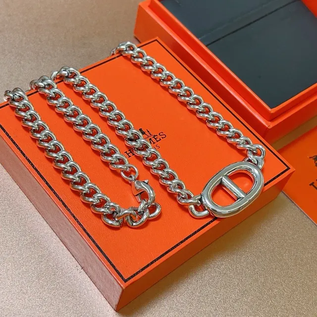 Hermès Oran Chunky Curb Chain Silver Necklace 9