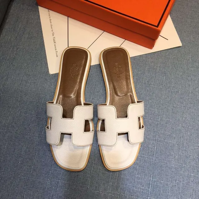 Hermès Oran H-Strap Cream Leather Slippers 2