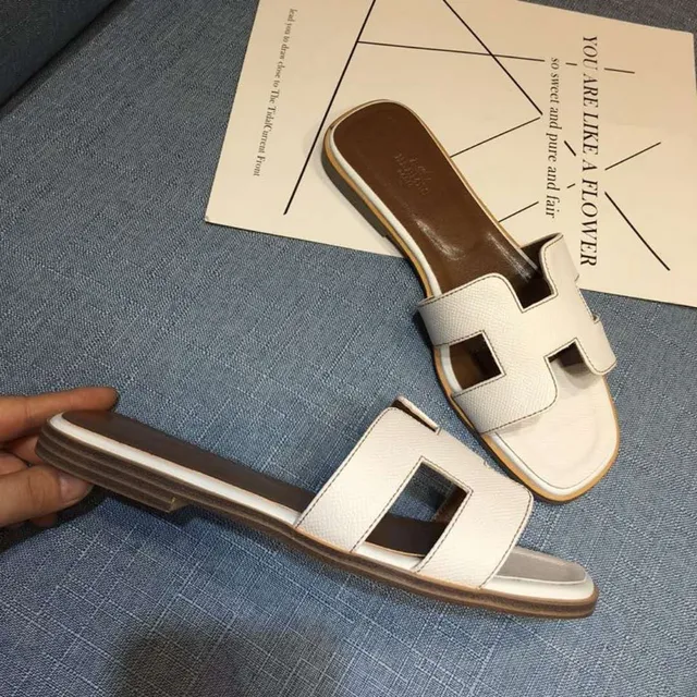Hermès Oran H-Strap Cream Leather Slippers 3
