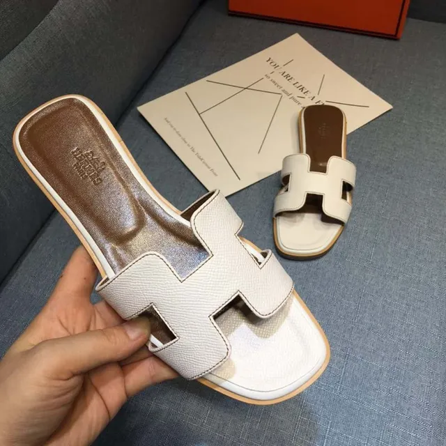 Hermès Oran H-Strap Cream Leather Slippers 5